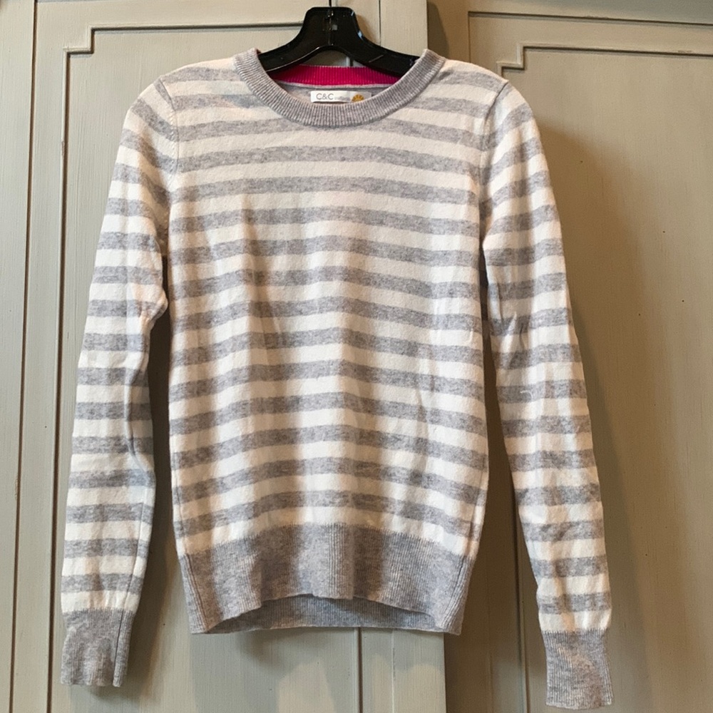 C&C California Cashmere Sweater Gray Ivory Stripe Medium EUC